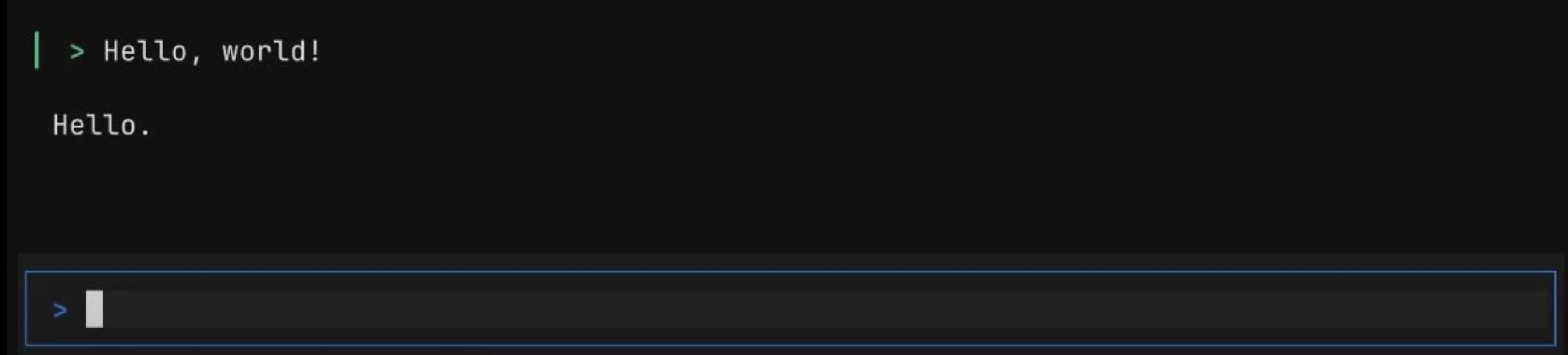 Deep Agents CLI 첫 실행 — Hello, world! 입력에 Hello. 응답