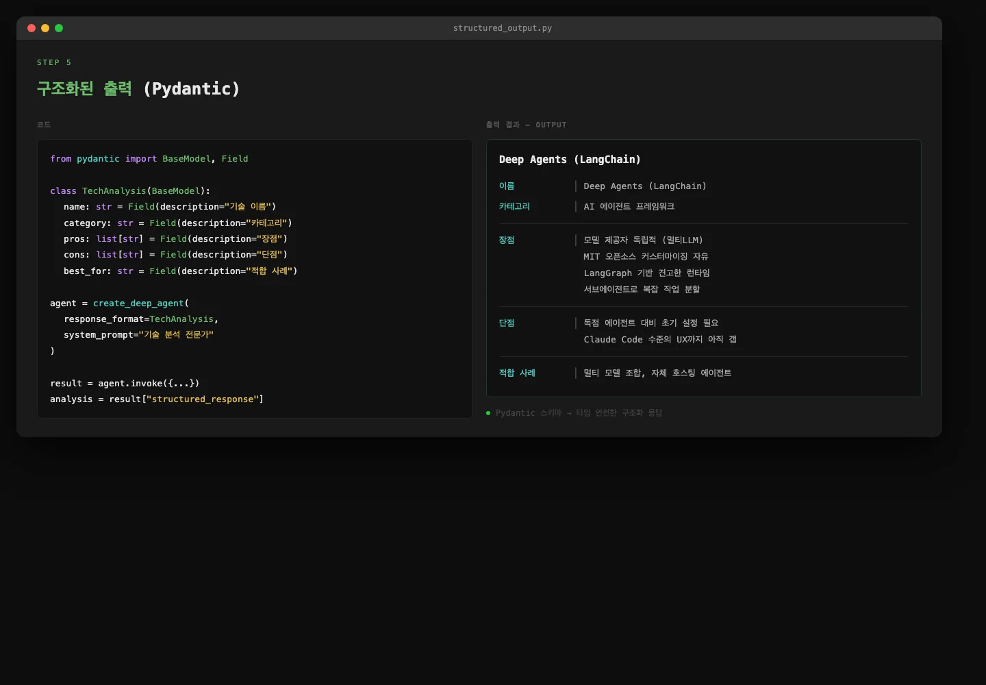 Pydantic 구조화된 출력 결과