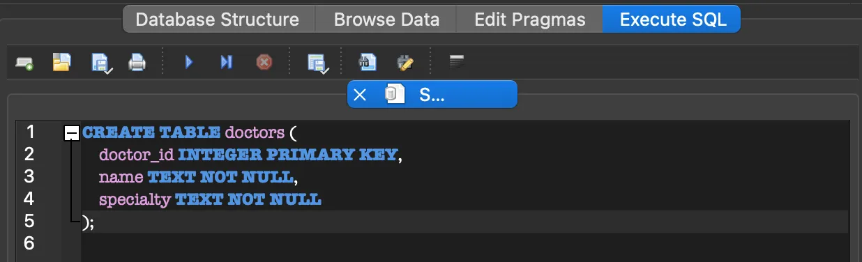 CREATE TABLE doctors 실행