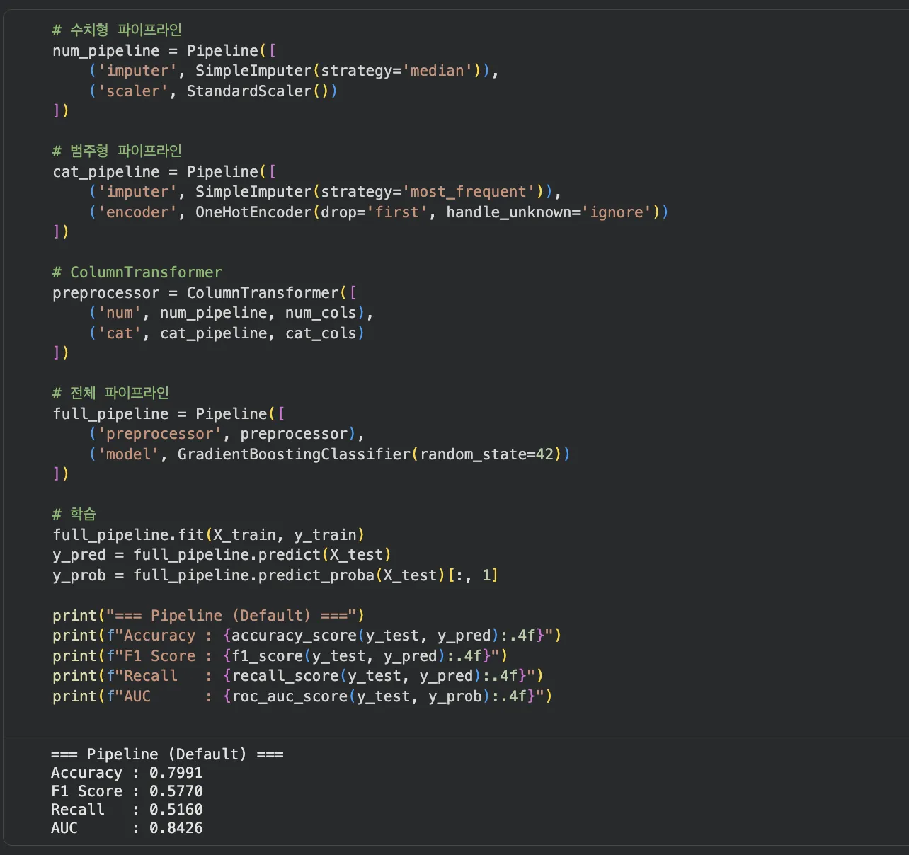 Pipeline Default 학습 결과