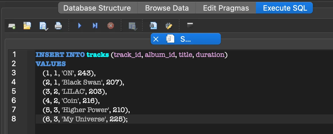 트랙 데이터 입력