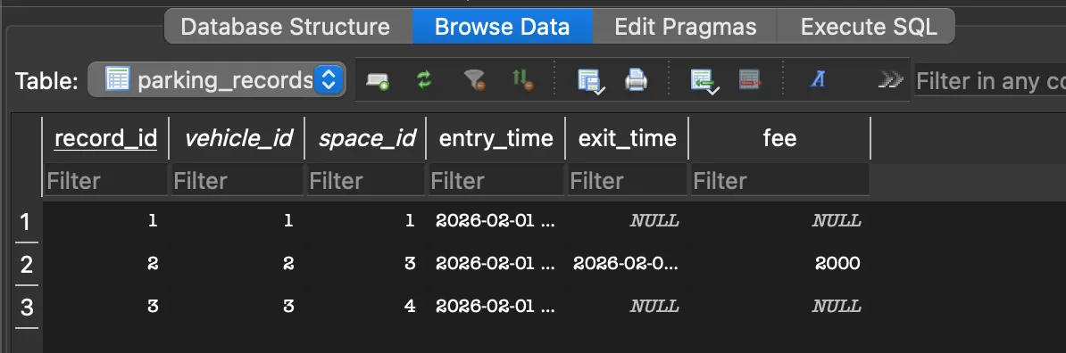 주차 기록 데이터 입력