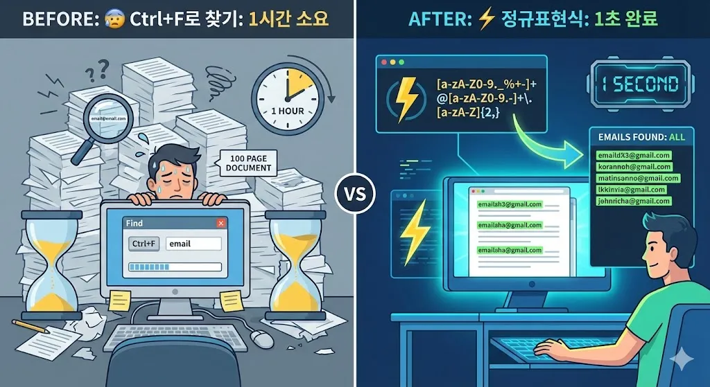 정규표현식 before/after 비교