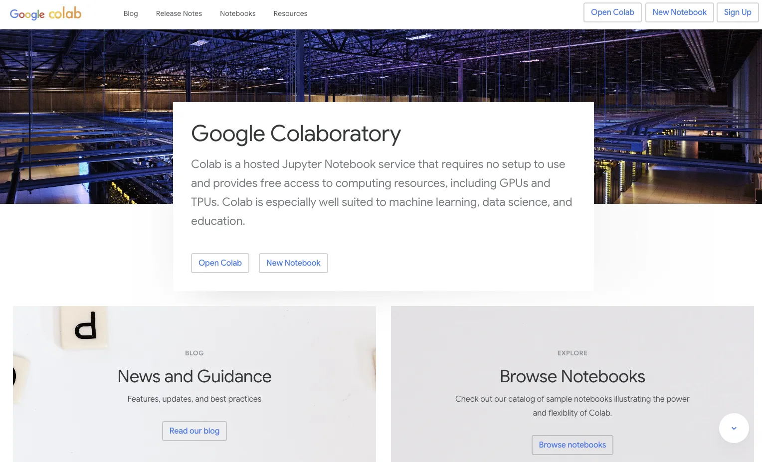 Google Colab 초기 화면