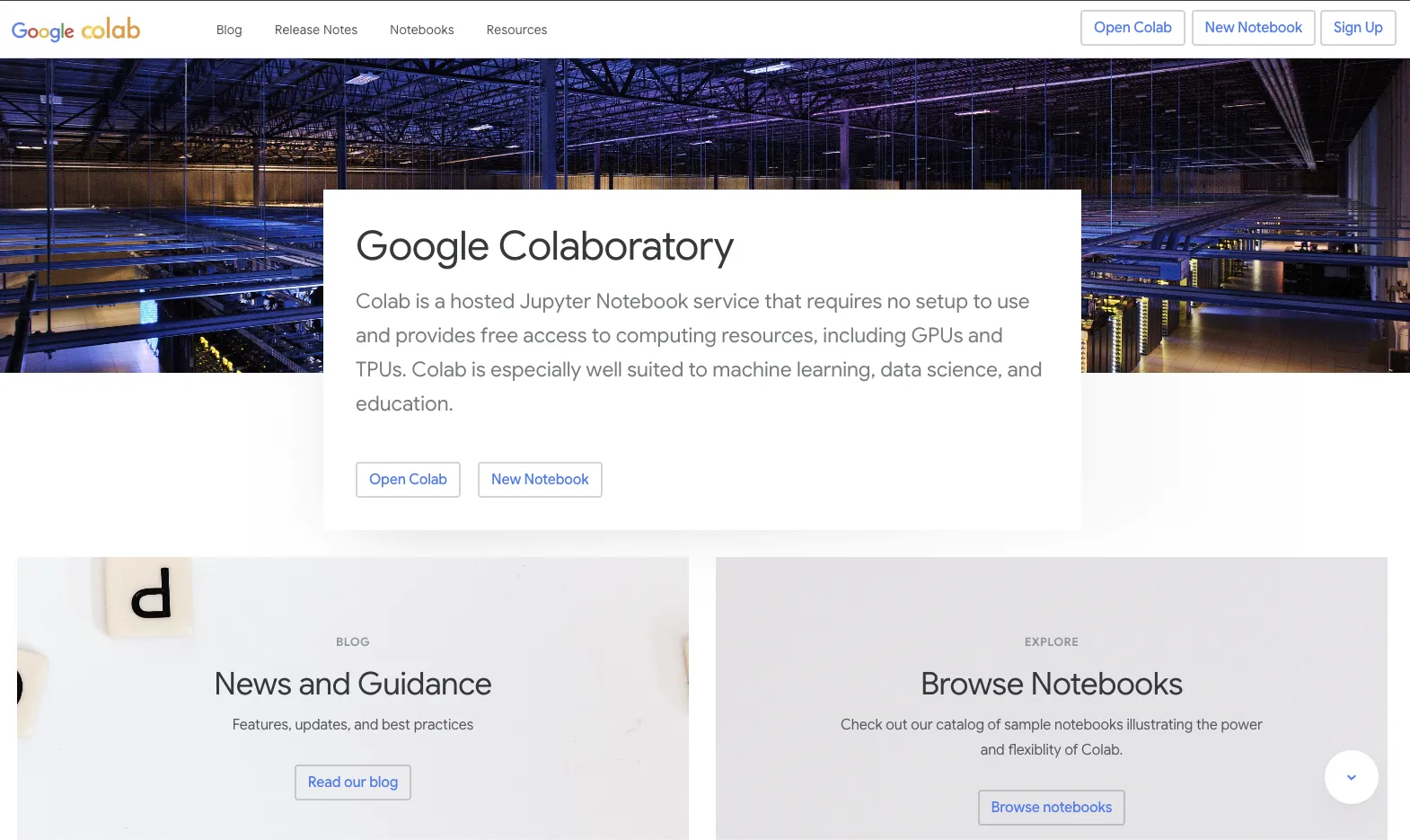 Google Colab 초기 화면
